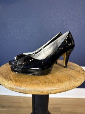 Bandolino NIB Black Patent Peep Toe Platform Pumps Heels | 7.5